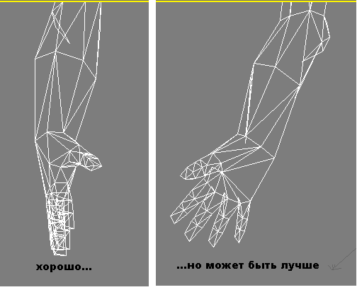 Иллюстрированный самоучитель по анимации персонажей в 3D Studio Max › Задание весов сетки персонажа вручную с помощью редактирования вершин › Работа над рукой и пальцами