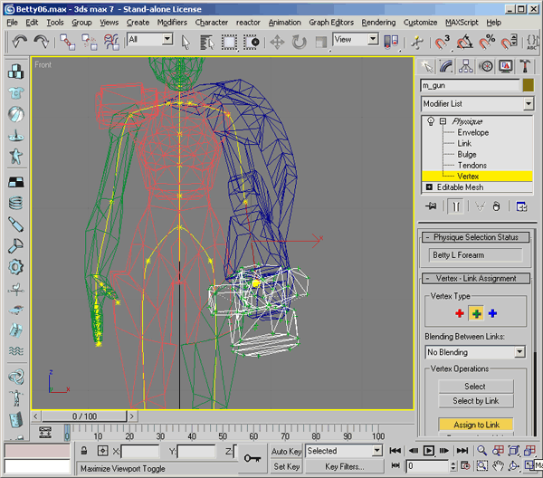 Иллюстрированный самоучитель по анимации персонажей в 3D Studio Max › Задание весов сетки персонажа вручную с помощью редактирования вершин › Присвоение вершин звену