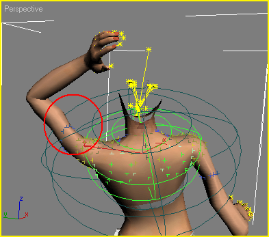 Иллюстрированный самоучитель по анимации персонажей в 3D Studio Max › Задание весов персонажа с помощью оболочек › Настройка радиального масштаба оболочек