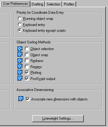 Иллюстрированный самоучитель по AutoCAD 2002 › Основные понятия и принципы работы системы AutoCAD › Вкладка User Preferences