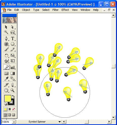 Иллюстрированный самоучитель по Adobe Illustrator 10 › Инструментарий для создания формы объекта › Инструмент Symbol Spinner