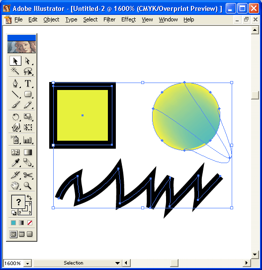 Иллюстрированный самоучитель по Adobe Illustrator 10 › Инструментарий для создания формы объекта › Выделение элементов объектов с заливкой. Выделение нескольких объектов.