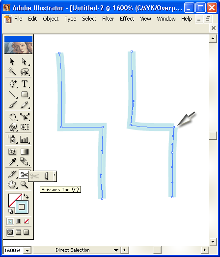 Иллюстрированный самоучитель по Adobe Illustrator 10 › Инструментарий для создания формы объекта › Инструмент Scissors