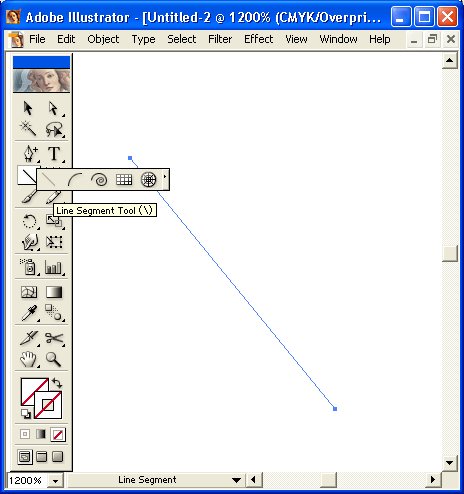 Иллюстрированный самоучитель по Adobe Illustrator 10 › Инструментарий для создания формы объекта › Группа инструментов линейных объектов. Инструмент Line Segment.