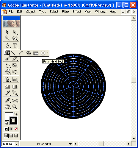 Иллюстрированный самоучитель по Adobe Illustrator 10 › Инструментарий для создания формы объекта › Инструмент Polar Grid