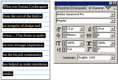 Иллюстрированный самоучитель по Adobe InDesign CS2 › Работа с текстом › Изменение шрифтов и стиля начертания