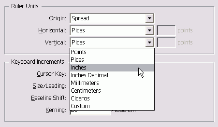 Иллюстрированный самоучитель по Adobe InDesign › Настройка InDesign › Настройка категории Units and Increments