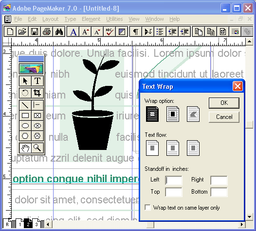 Иллюстрированный самоучитель по Adobe PageMaker 7 › Компоновка текста и графики › Обтекание объектов текстом