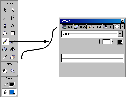 Иллюстрированный самоучитель по Web-графике › Рисование во FLASH › Линии. Инструмент Pencil.