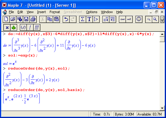 Иллюстрированный самоучитель по Maple 6/7 › Решение дифференциальных уравнений › Основные функции пакета DEtools