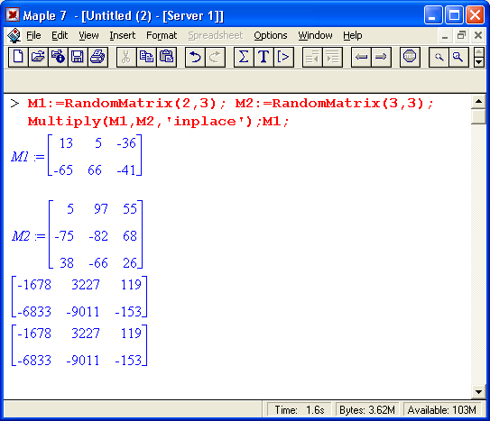 Иллюстрированный самоучитель по Maple 6/7 › Пакеты линейной алгебры и функциональных систем › Примеры матричных операций с применением пакета LinearAlgebra