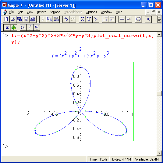 Иллюстрированный самоучитель по Maple 6/7 › Обзор пакетов специального назначения › Пакет для работы с алгебраическими кривыми algcurves