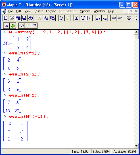 Иллюстрированный самоучитель по Maple 6/7 › Встроенные операторы и функции › Функции для работы с векторами и матрицами