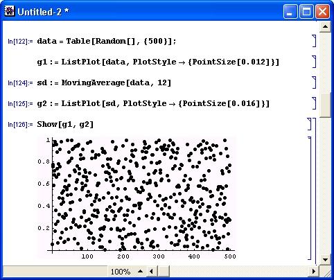 Иллюстрированный самоучитель по Mathematica 3/4 › Статистические расчеты › Сглаживание данных (DataSmoothing)