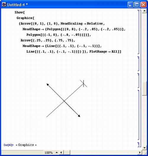 Иллюстрированный самоучитель по Mathematica 3/4 › Расширения графики (пакет Graphics) › Построение стрелок (Arrow)