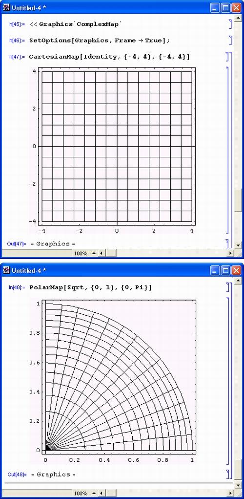 Иллюстрированный самоучитель по Mathematica 3/4 › Расширения графики (пакет Graphics) › Графики комплексных функций (ComplexMap)