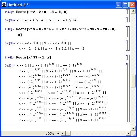 Иллюстрированный самоучитель по Mathematica 3/4 › Операции математического анализа › Поиск корней уравнений