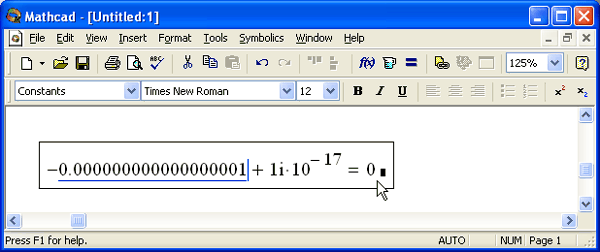 Иллюстрированный самоучитель по MathCAD 11 › Типы данных › Округление малых чисел до нуля