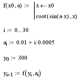 Иллюстрированный самоучитель по MathCAD 11 › Алгебраические уравнения и оптимизация › Метод продолжения по параметру