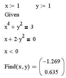 Иллюстрированный самоучитель по MathCAD 11 › Алгебраические уравнения и оптимизация › Системы уравнений