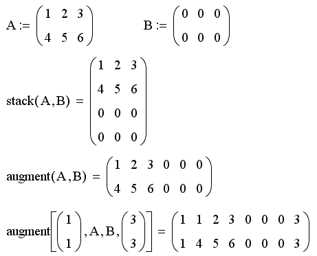 Иллюстрированный самоучитель по MathCAD 11 › Матричные вычисления › Слияние и разбиение матриц