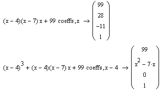 Иллюстрированный самоучитель по MathCAD 12 › Алгебраические вычисления › Вычисление коэффициентов полинома