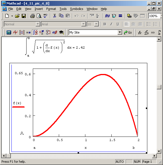 Иллюстрированный самоучитель по MathCAD 12 › Интегрирование › Пример: длина дуги кривой