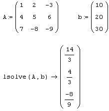 Иллюстрированный самоучитель по MathCAD 12 › Системы линейных уравнений › Функция lsolve