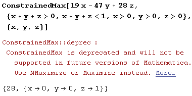 Иллюстрированный самоучитель по Mathematica 5 › Первое знакомство. Калькулятор. › Экстремумы функций. Линейное программирование.