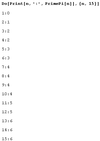 Иллюстрированный самоучитель по Mathematica 5 › Арифметика: простые числа › Число простых чисел, не превосходящих х
