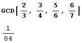 Иллюстрированный самоучитель по Mathematica 5 › Арифметика: наибольший общий делитель и наименьшее общее кратное › Наибольший общий делитель в области рациональных и гауссовых чисел