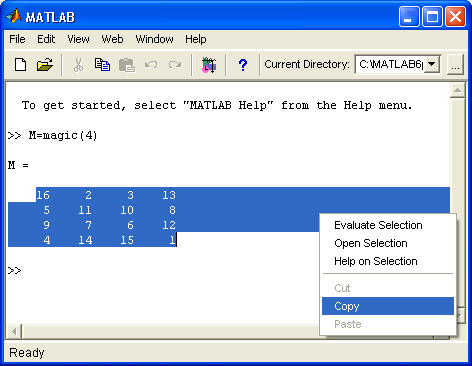 Иллюстрированный самоучитель по MatLab › Пользовательский интерфейс MATLAB › Операции с буфером обмена. Отмена результата предшествующей операции.