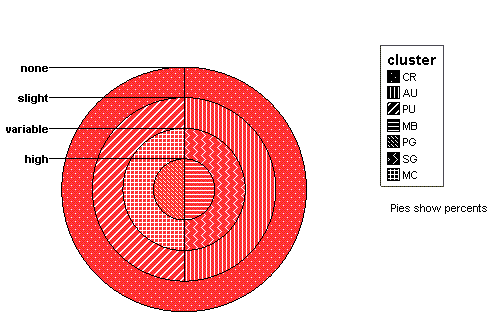 Иллюстрированный самоучитель по SPSS 10/11 › Интерактивные графики › Штабельные круговые диаграммы