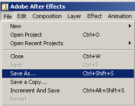 Иллюстрированный самоучитель по Adobe After Effects 6 › Работа с файлами › Сохранение и закрытие проекта