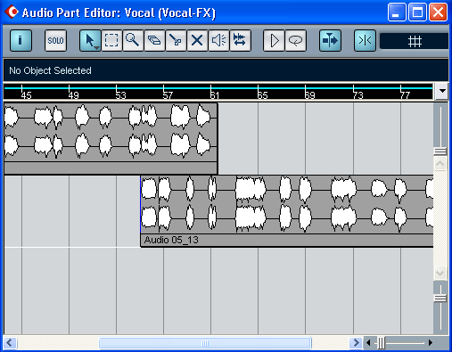 Иллюстрированный самоучитель по Cubase SX › Подробно об обработке аудиоданных › Использование Audio Part Editor для редактирования аудиосообщений в пределах части