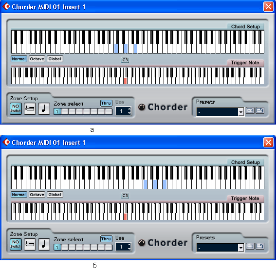 Иллюстрированный самоучитель по Cubase SX › Работа с MIDI-плагинами › Chorder – формирователь аккордов заданного типа