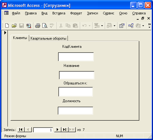 Иллюстрированный самоучитель по Microsoft Access 2002 › Создание составных форм › Создание многостраничных форм