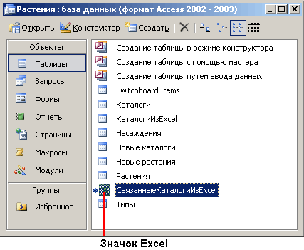 Иллюстрированный самоучитель по Microsoft Access 2003 › Совместный доступ к данным › Связывание с данными Excel. Копирование связанных данных.