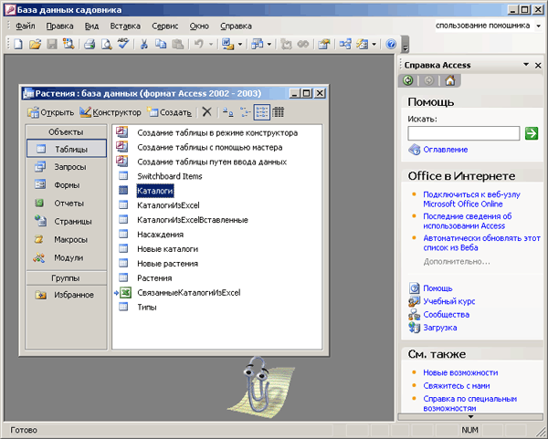 Иллюстрированный самоучитель по Microsoft Access 2003 › Использование общих функций Office › Справочная система