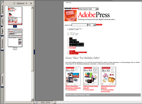 Иллюстрированный самоучитель по Adobe Acrobat 6 › Создание файлов Adobe PDF из Web-страниц › Загрузка и преобразование ссылок в преобразованной Web-страниие