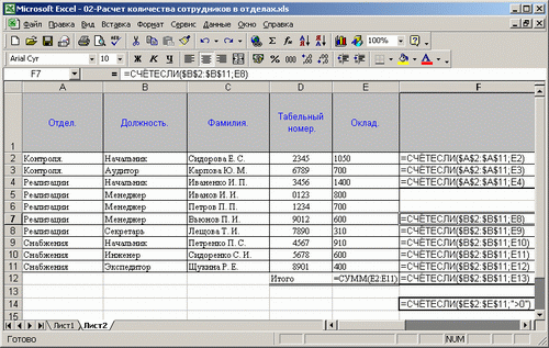 Иллюстрированный самоучитель по Microsoft Excel 2002 › Должностные оклады и премии › Применение формул