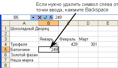 Иллюстрированный самоучитель по Microsoft Excel 2003 › Составление таблицы › Как вводить данные