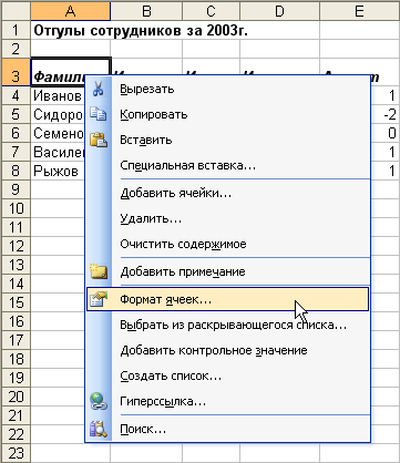 Иллюстрированный самоучитель по Microsoft Excel 2003 › Улучшение внешнего вида таблицы › Как изменять параметры шрифтов