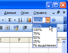 Иллюстрированный самоучитель по Microsoft Excel 2003 › Модификация окна Excel › Как изменять масштаб