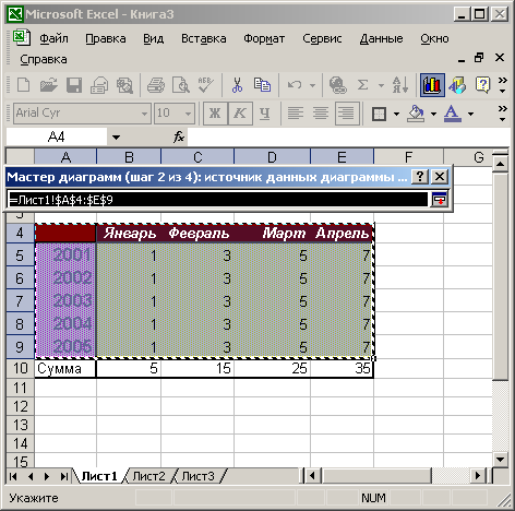 Иллюстрированный самоучитель по Microsoft Office XP › Графики и диаграммы › Мастер диаграмм Excel