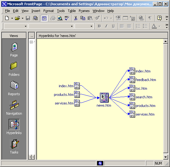 Иллюстрированный самоучитель по Microsoft Office XP › Frontpage. Построение web-узла. › Гиперссылки