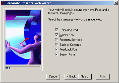 Иллюстрированный самоучитель по Microsoft Office XP › Frontpage. Построение web-узла. › Создание web-узла. Мастер web-узла.