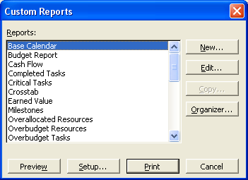 Иллюстрированный самоучитель по Microsoft Project 2003 › Дополнительные окна › Окно Reports
