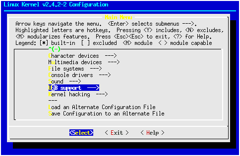 Иллюстрированный самоучитель по Linux › Рекомпиляция ядра Linux › Конфигуратор с текстовым интерфейсом