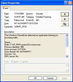 Иллюстрированный самоучитель по автоматической установке Windows XP › Решение проблем при работе с брандмауэром в Windows XP › Оснастка Просмотр событий (Event Viewer)